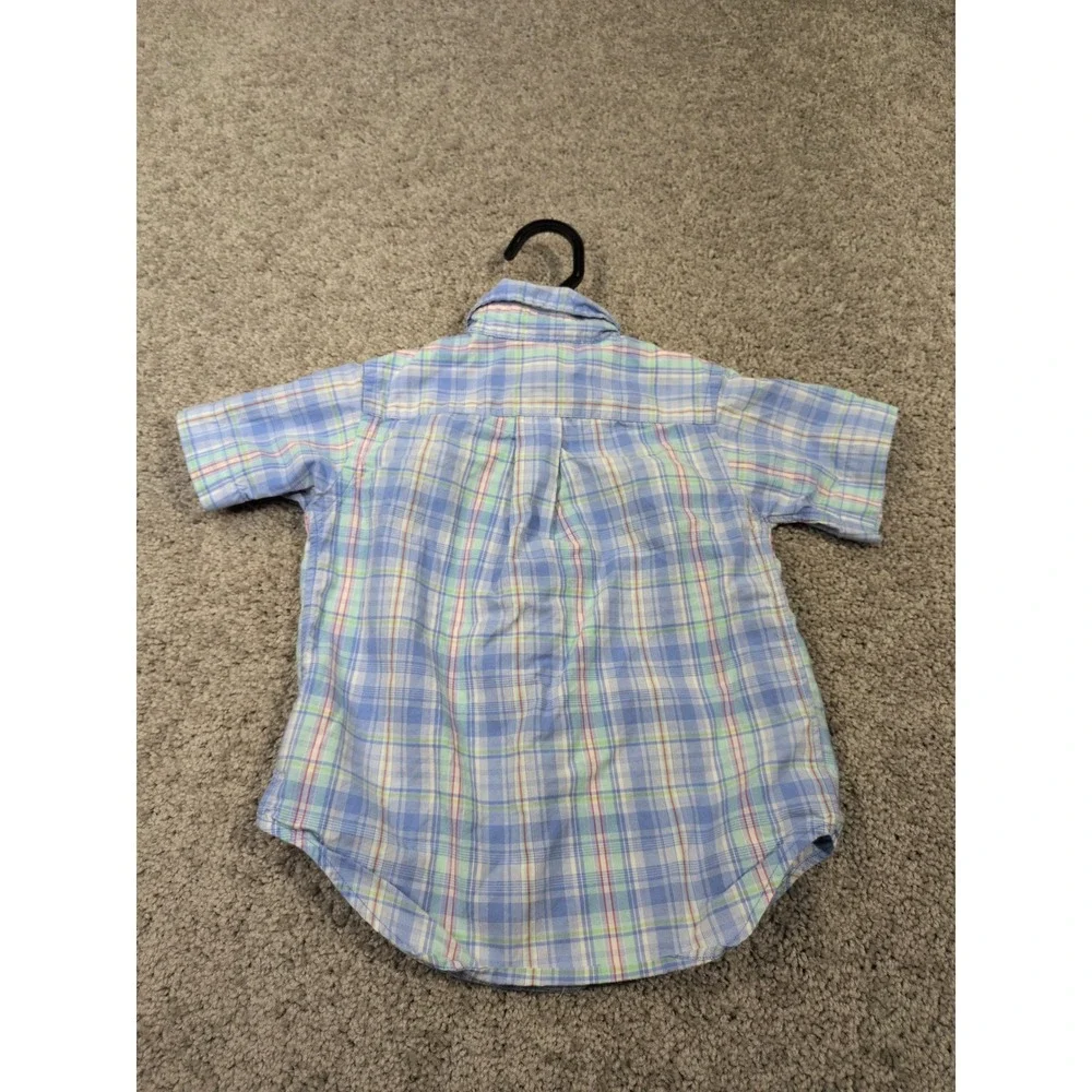 Ralph‎ Lauren Toddler Boys Blue Plaid Short Sleeve Button Down Shirt Size 2 2T